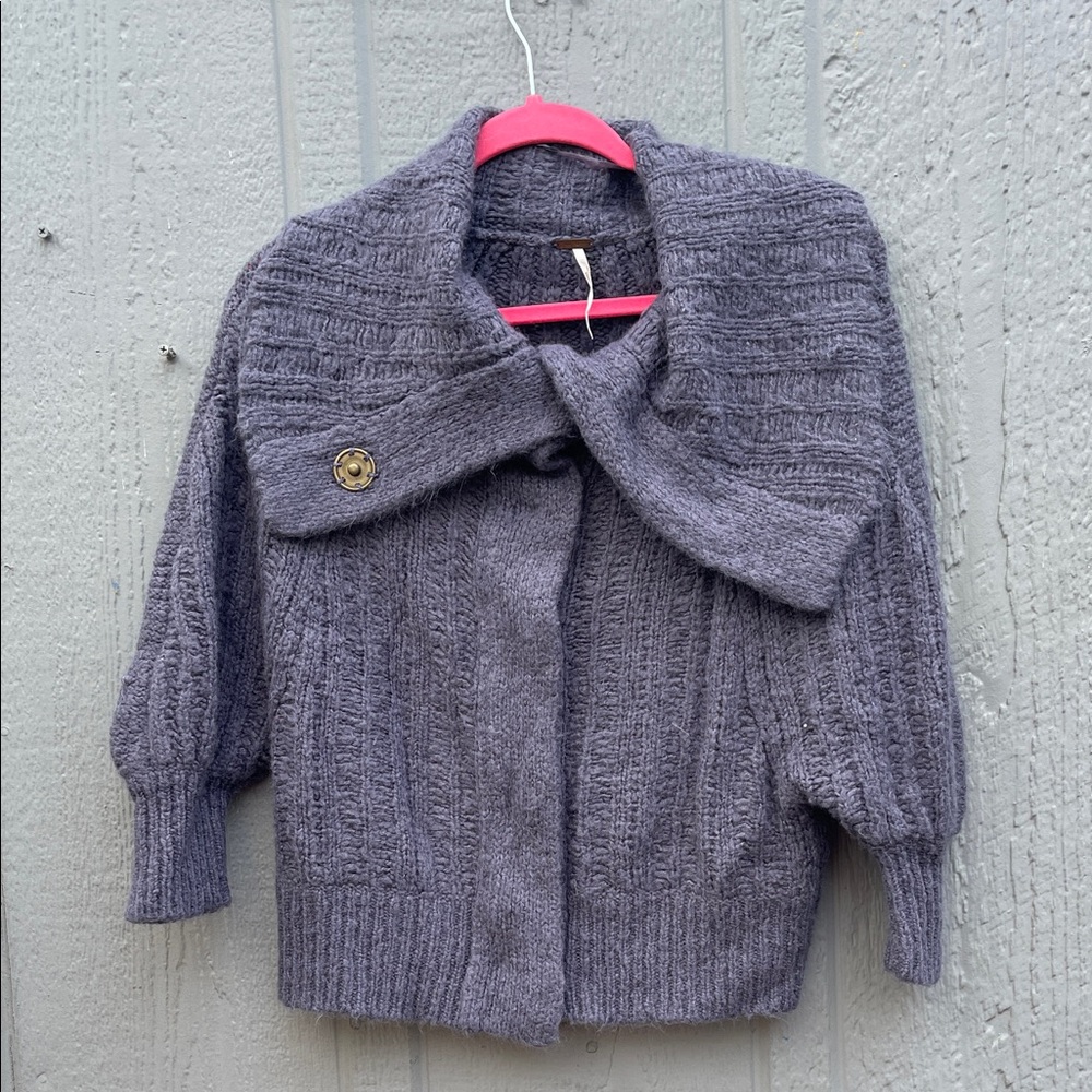 Free People Purple Snap Button Shrug Wool Blend Cardigan Size: M